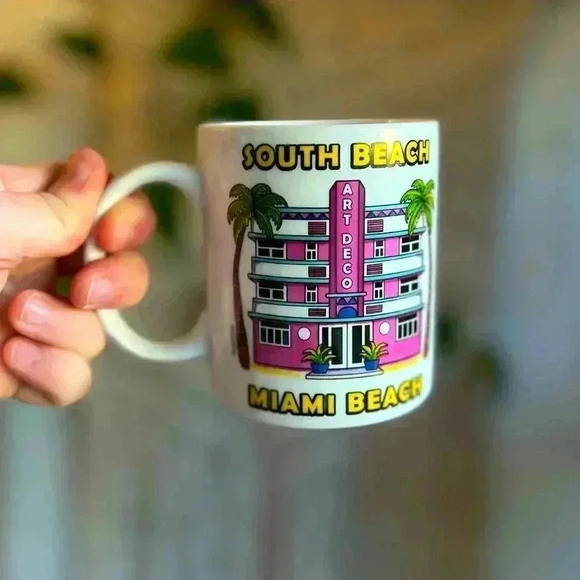 South Beach Miami Beach Art Deco Souvenir Mug Retro Pink Florida Coffee Cup - Picture 1 of 5
